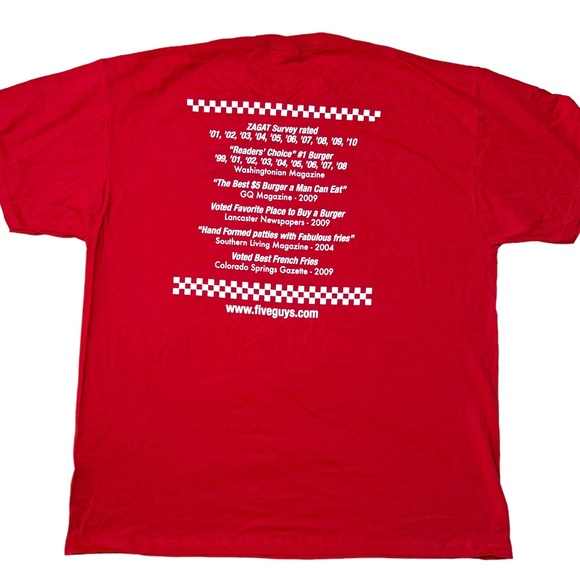 NWOT 5 Guys Burgers & Fries {Jerzees} Graphic T-Shirt in Red Unisex Sz 2XL - Picture 2 of 7